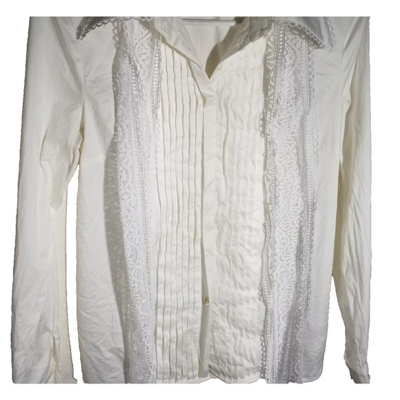 Escada White Lace Button Front Collared Long Sleeve Top Size 38 / 4 - Picture 4 of 8